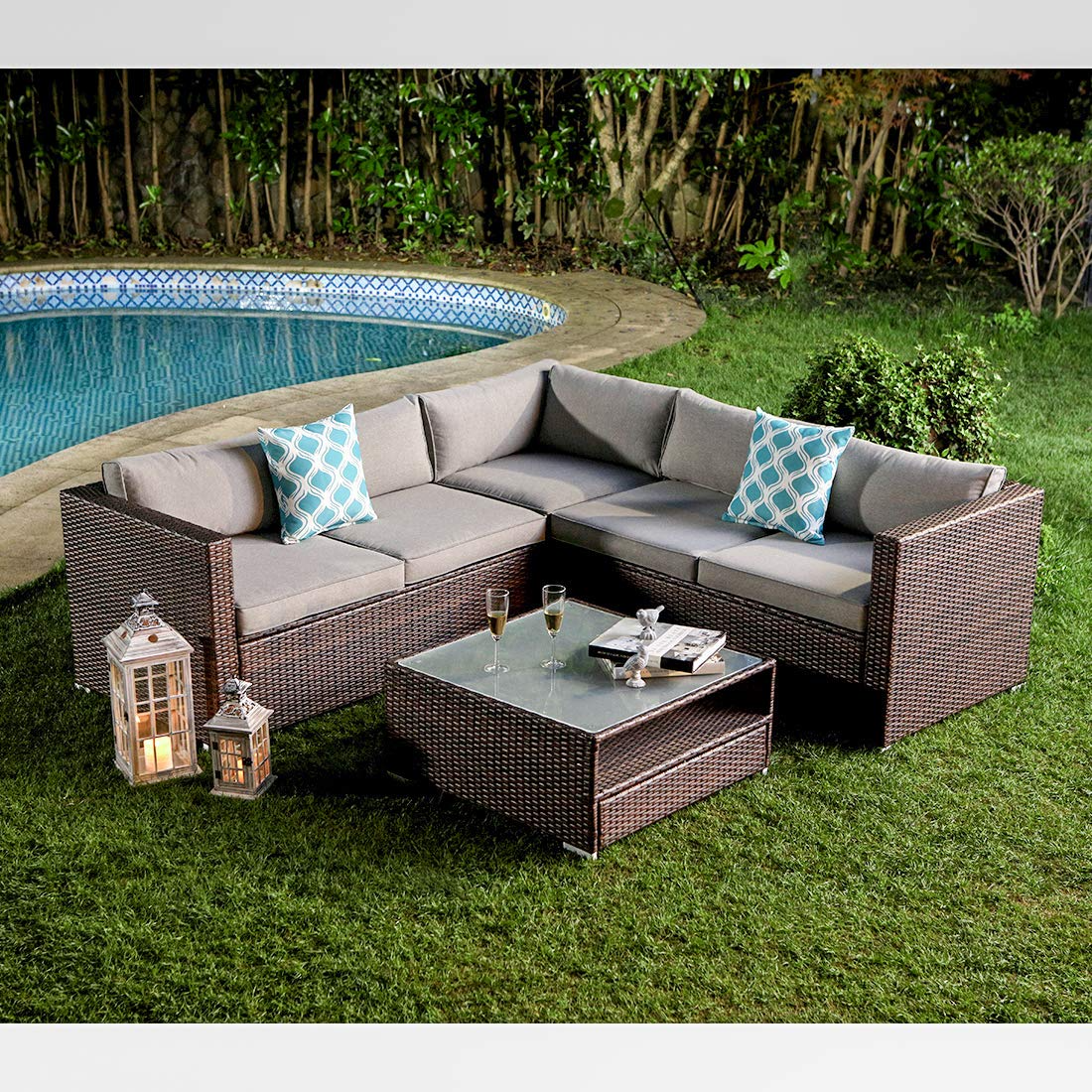 Set All-Weather Wicker Sofa w Thick Cushions