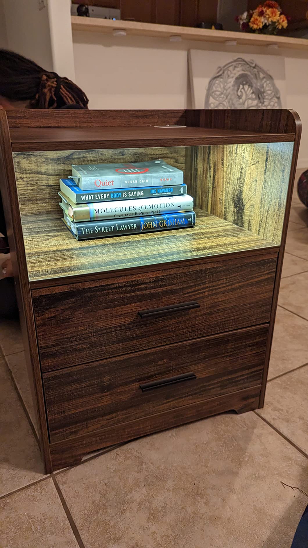 Black Nightstand with Charging Station