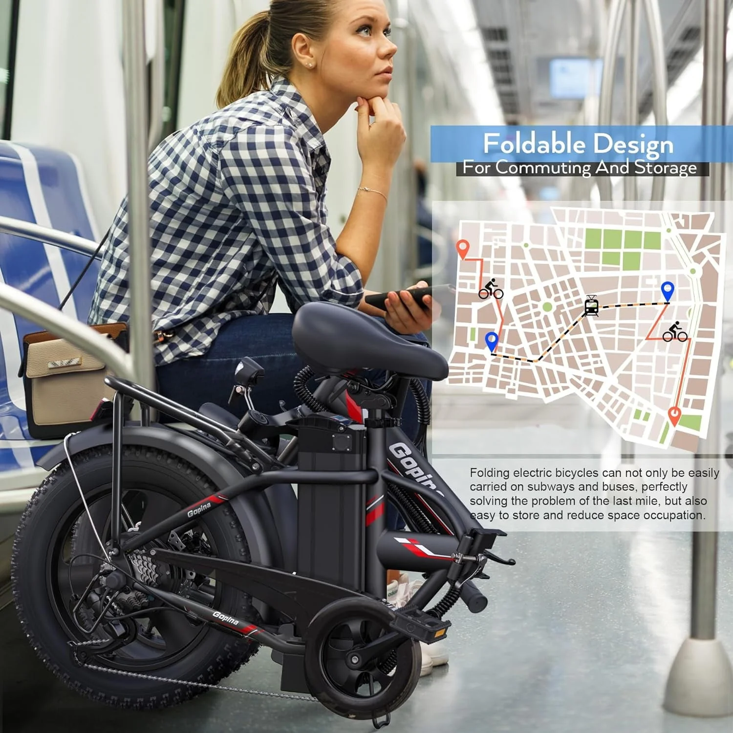 Vivi 16in Folding Fat Tire Electric Bike, 350W
