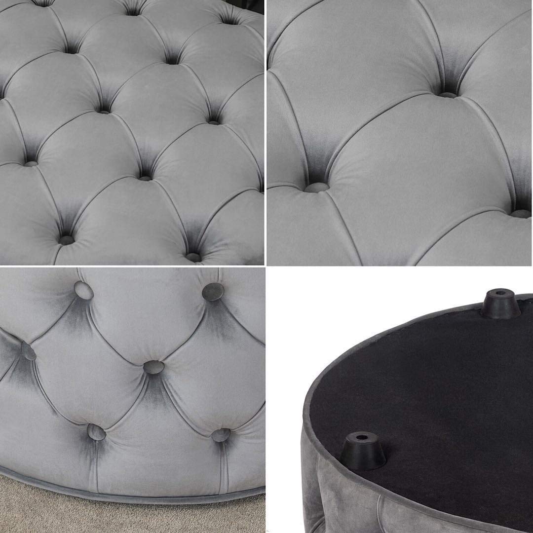Homebeez Round Velvet Storage Ottoman
