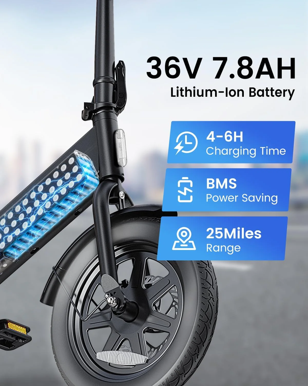 DYU 14in Folding Electric Bike, 500W Peak, 36V 7.8Ah