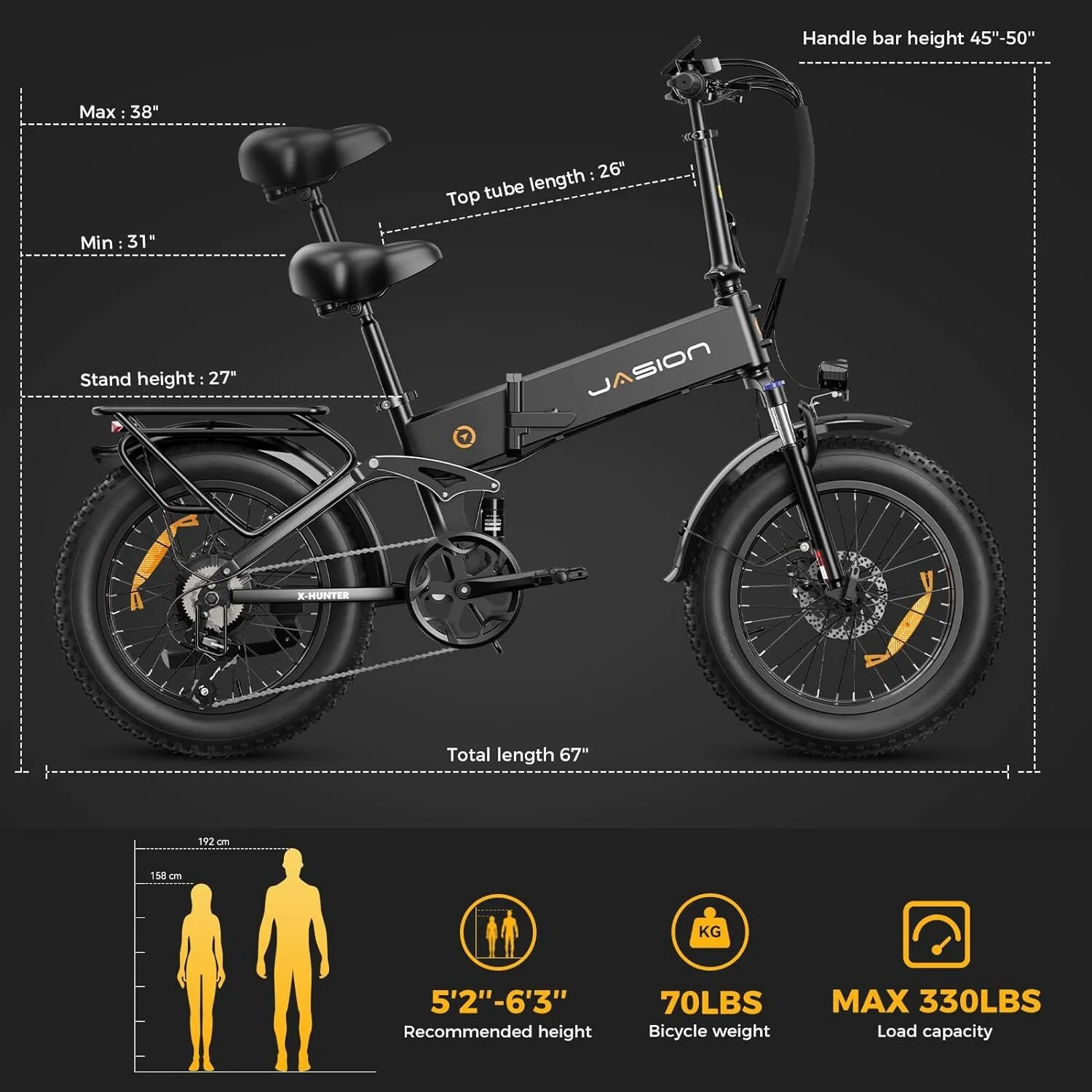 Jasion X-Hunter 20in Folding Fat Tire Electric Bike, 750W