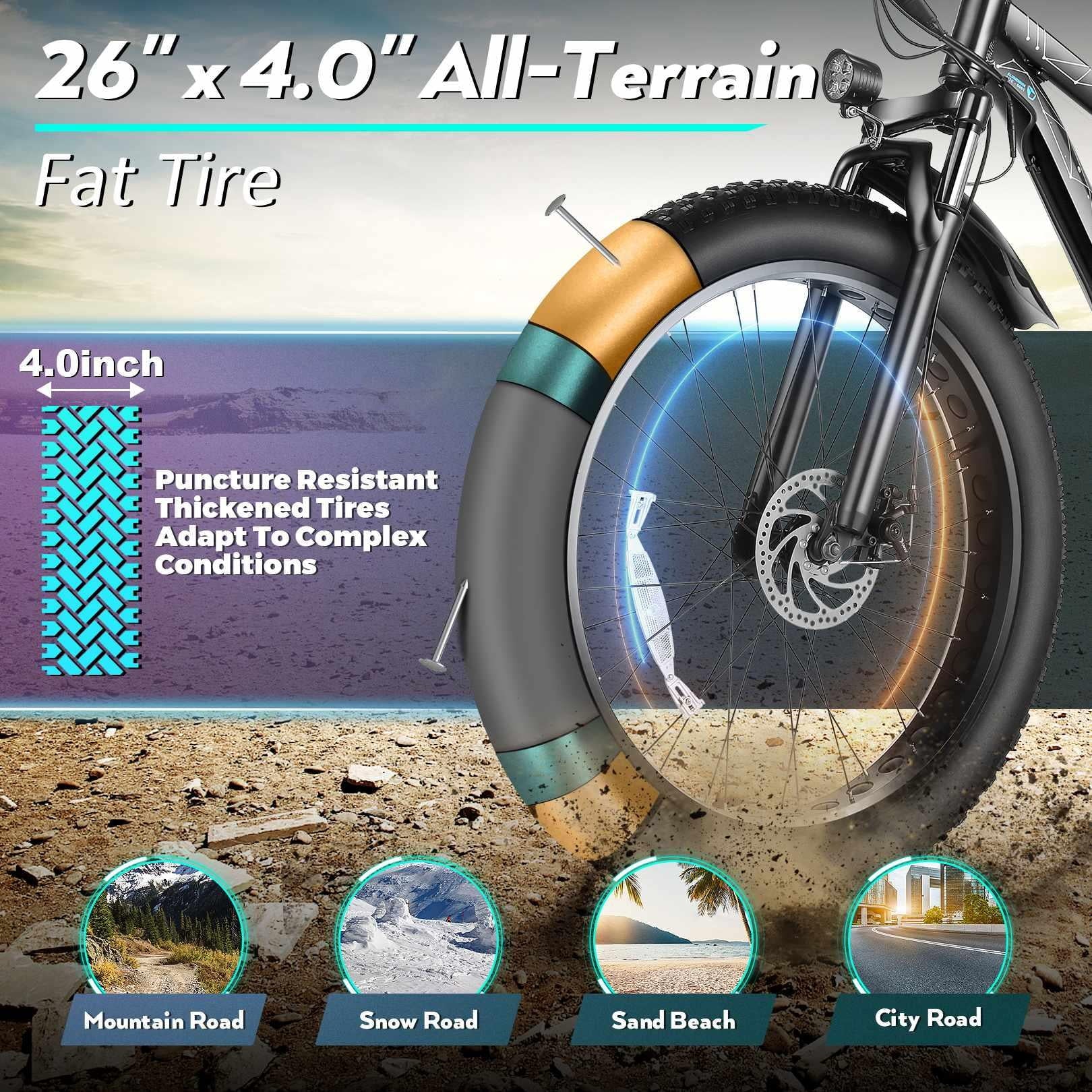 Gocio 26in Fat Tire Electric Mountain Bike, 500W, 48V 13Ah