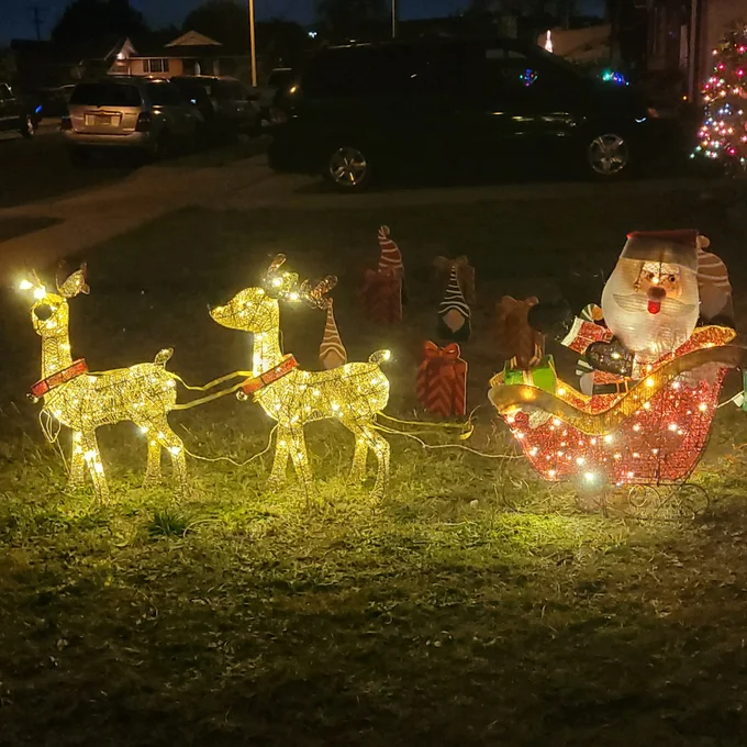 Santa with 2 Deer Sleigh Christmas Decoration Lighted Display