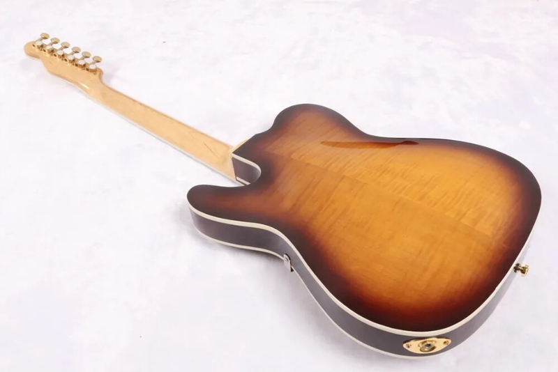 Flame Maple Top Sunburst Electric Guitar Semi Hollow Body Gold Sparkle Pickguard