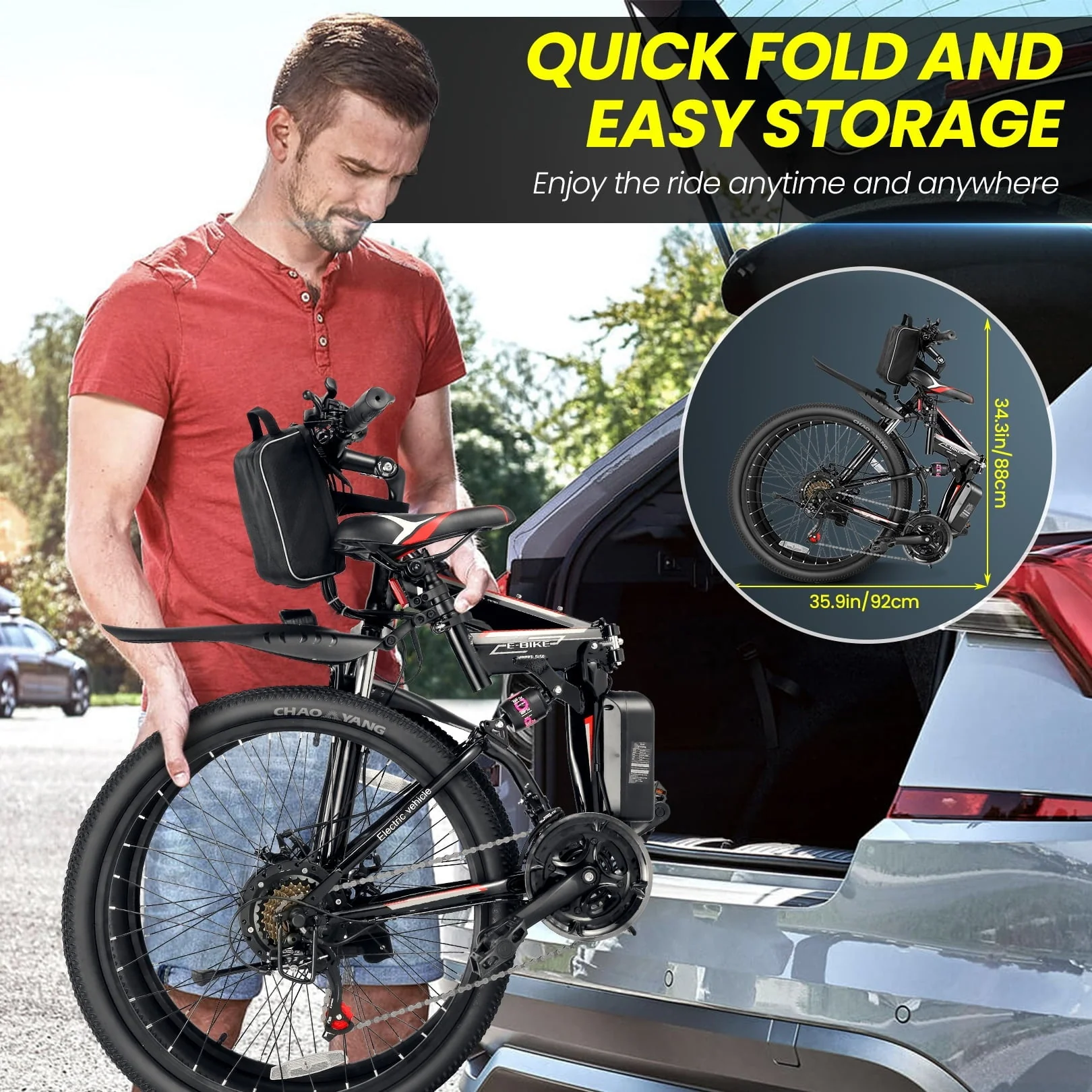Gocio 26in Folding Electric Commuter Bike, 500W, Full Suspension