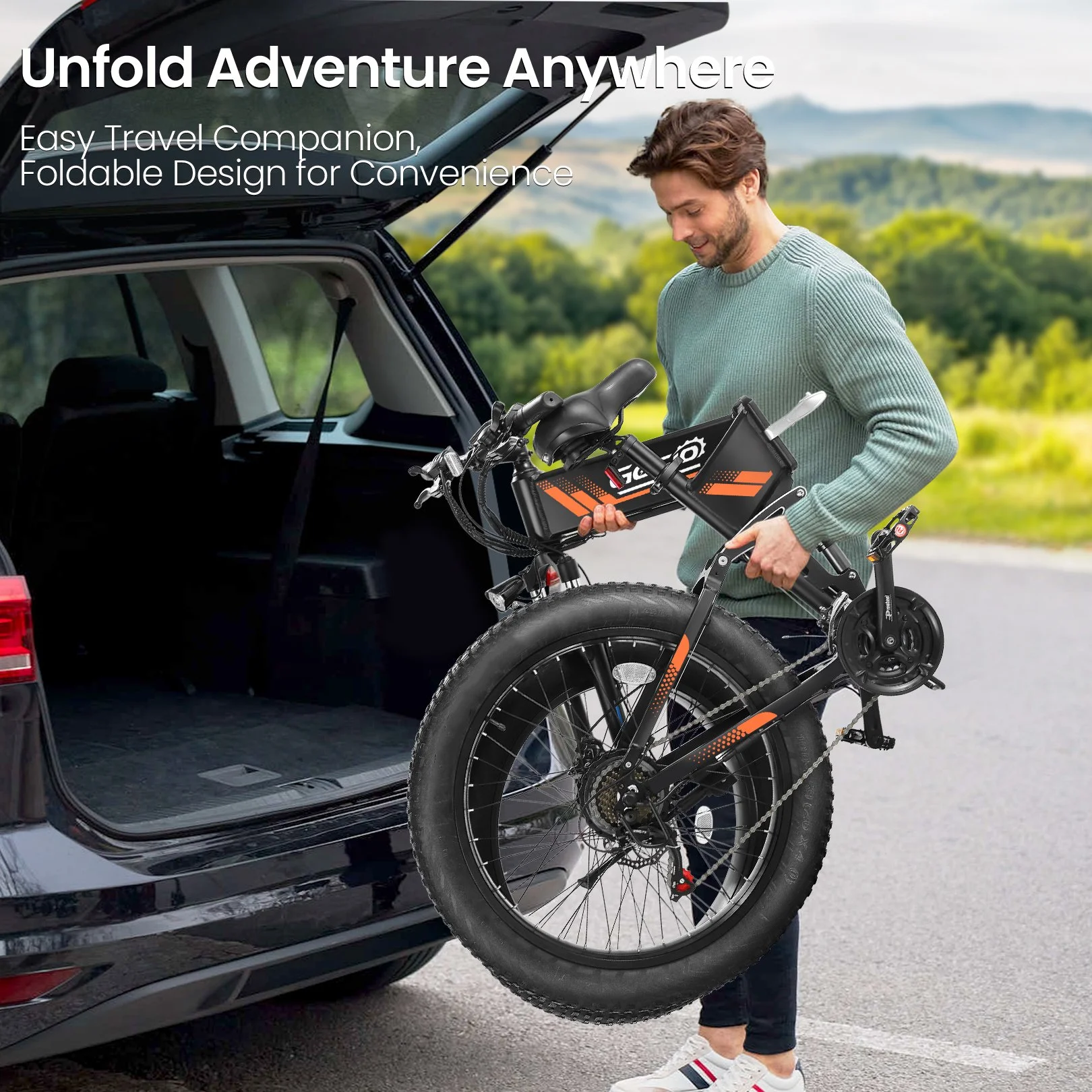 Gocio 26in Folding Fat Tire Electric Bike, 750W Peak, 48V 10.4Ah