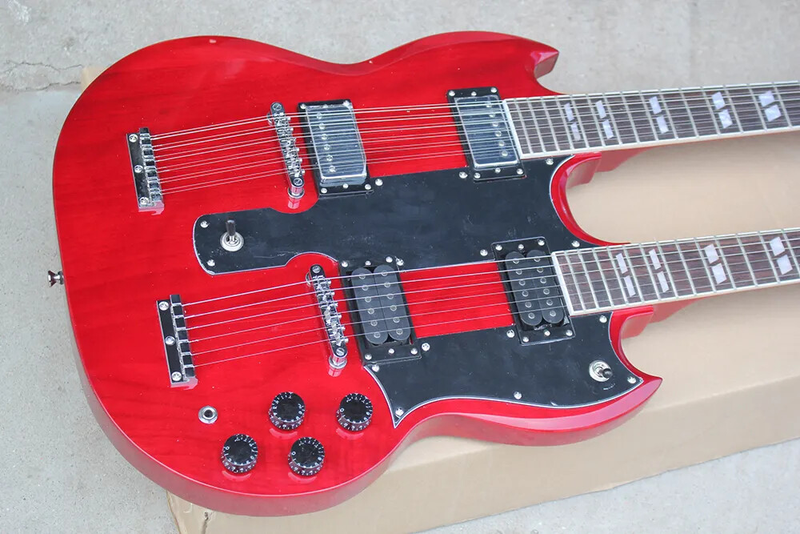 Factory Wine Red Double Neck Electric Guitar With 6+12 Strings Guitar
