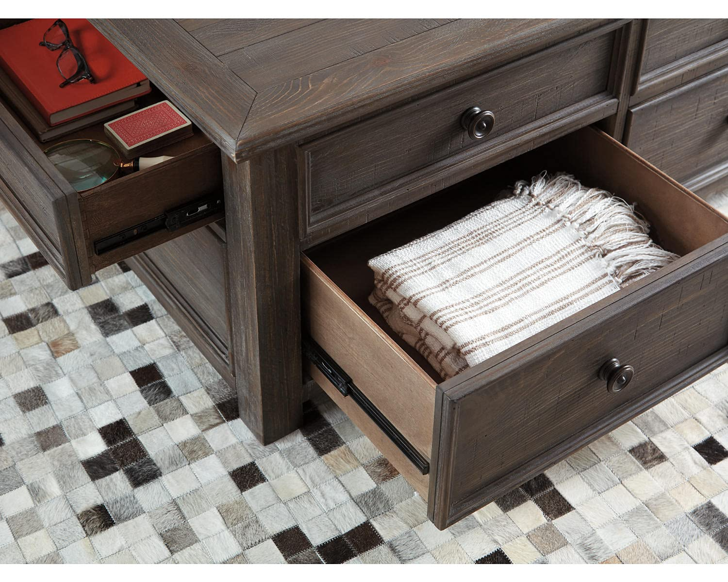 Rustic Rectangular Lift Top Coffee Table with 4 Storage Drawers