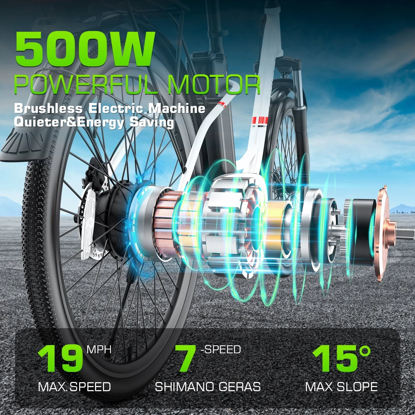 Elifine 26in Low-Step Electric Cruiser Bike, 500W, 48V 7.8Ah