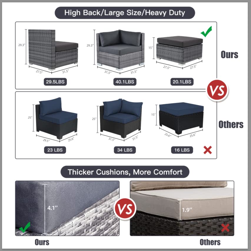 High Back PE Rattan Patio Furniture Sectional Sofa Sets with