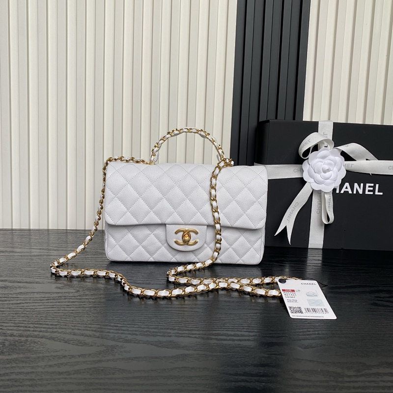 Chanel Pearl Top Handle Flap Bag White Mini