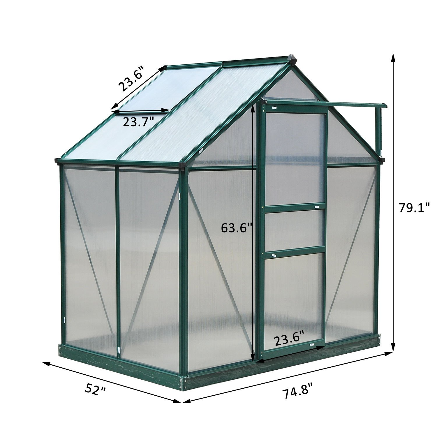 6'x4'x7' Polycarbonate Greenhouse Walk-in Plant Greenhouse for