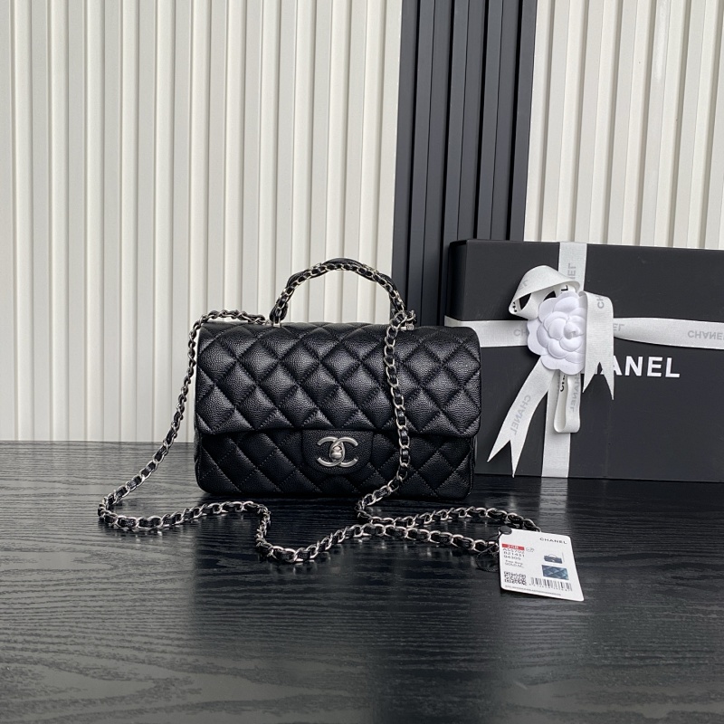 Chanel Pearl Top Handle Flap Bag Black Mini