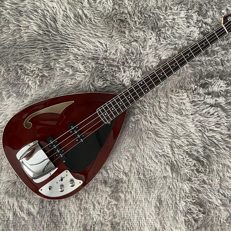 4 Strings Brown Electric Bass Semi-Hollow Body Drop Shape Rosewood Fretboard 21F
