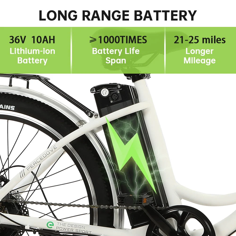 26in Step-Through Electric City Bike with Basket, 350W, 36V 10Ah, White