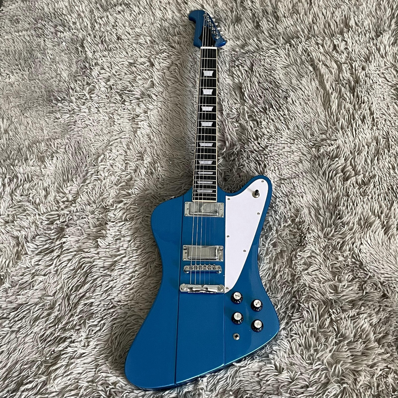 Factory Metallic Blue Firebird Electric Guitar Mini HH Pickup Mahogany Body &amp; Neck