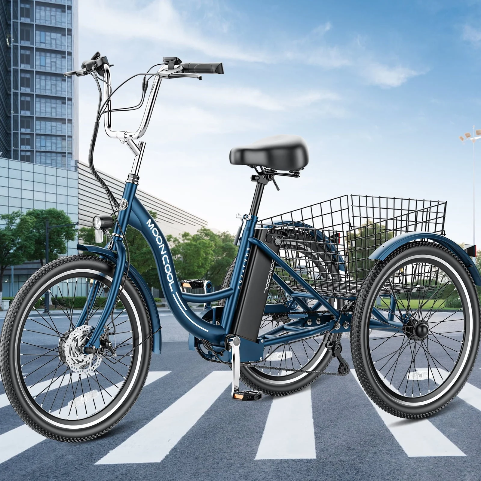 Lilypelle 24in 3-Wheel Electric Tricycle, 350W, 36V 10.4Ah