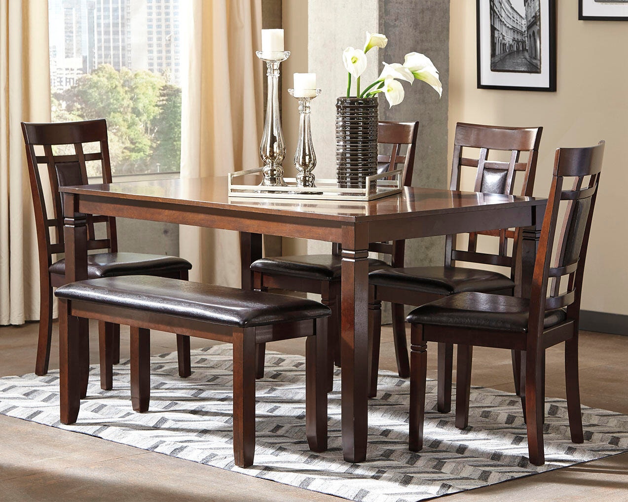 Bennox Dining Table, 4 Chairs and Bench Set