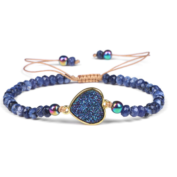 Natural Blue Sodalite Heart Druzy Charm Bracelet Handmade Women Boho Bracelet