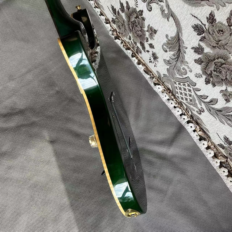 Electric Guitar Abalone Dragon Inlay Gold Bridge Dark Green Burst Maple 6strings