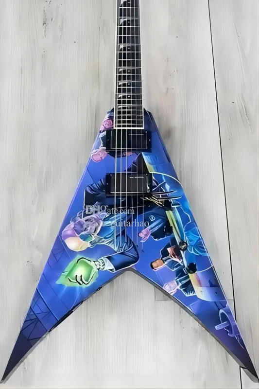Dave Mustaine Rust in Peace Blue FlyingV Electric Guitar Handwork Paint