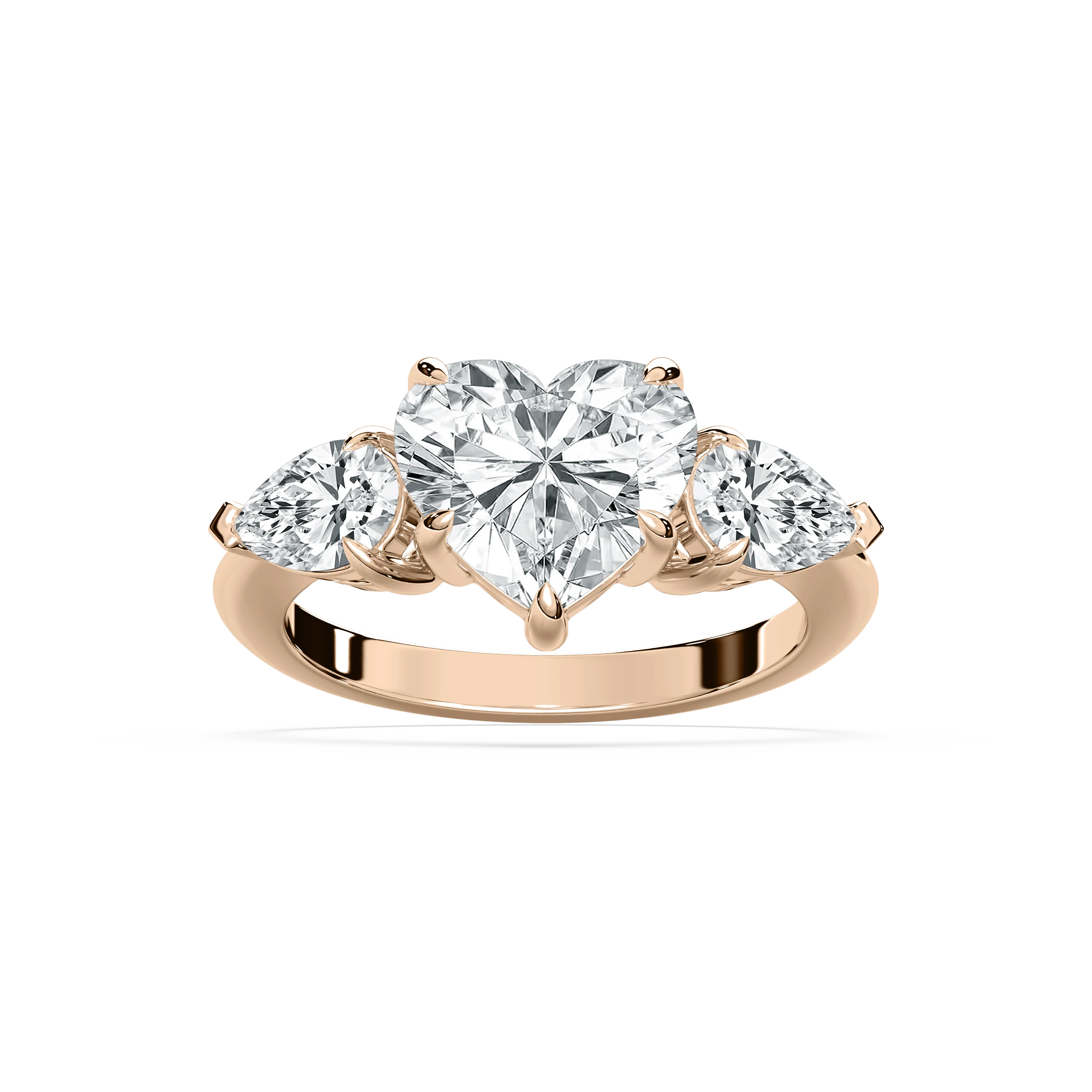 Sally 4 ctw Heart Lab Grown Diamond with Pear Sides Three Stone Engagement Ring