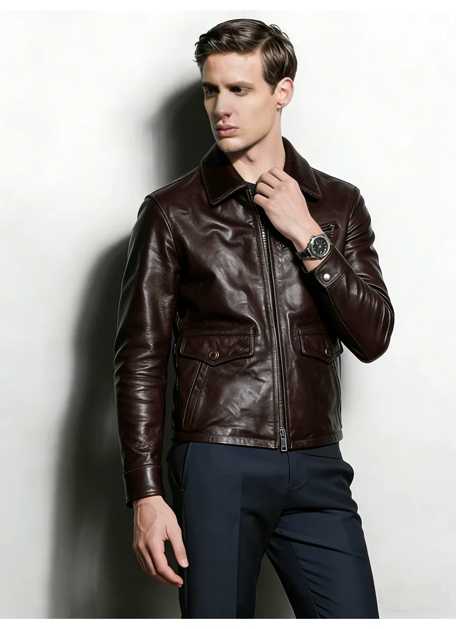 Retro old money wind goatskin jacket