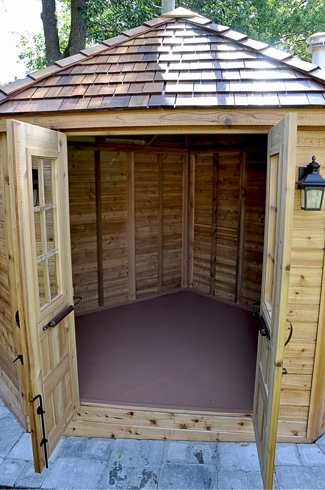 9 ft. W x 9ft. D Penthouse Cedar Wood Garden Shed with French