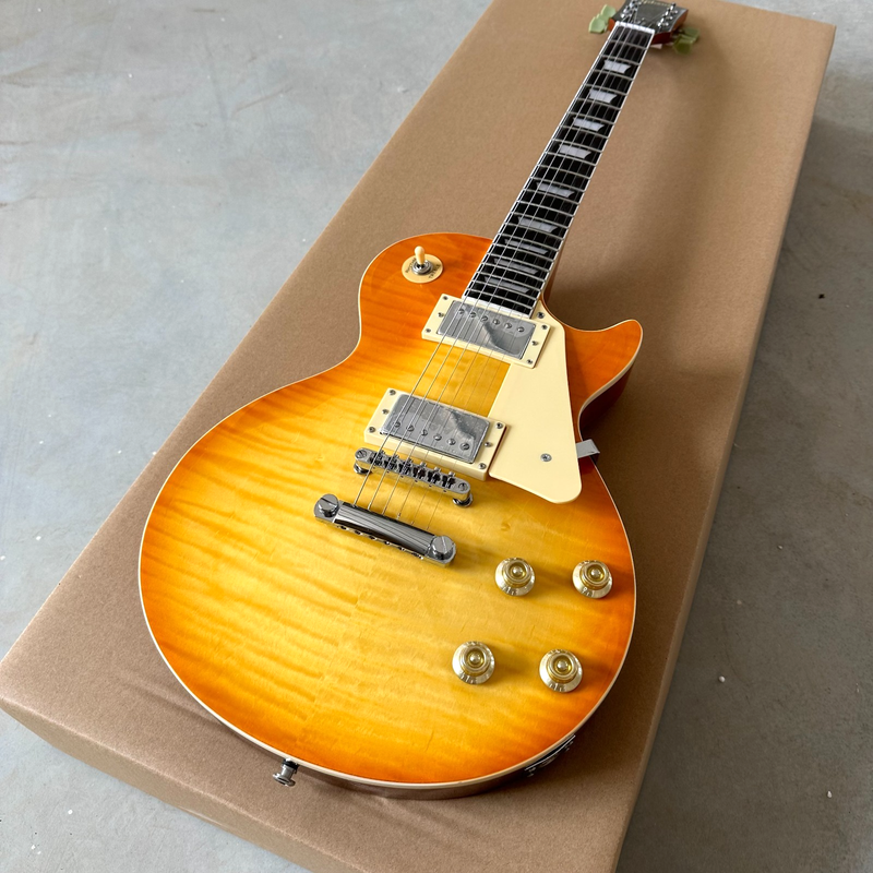 Vintage yellow Flame Maple Top LP Electric Guitar Professional