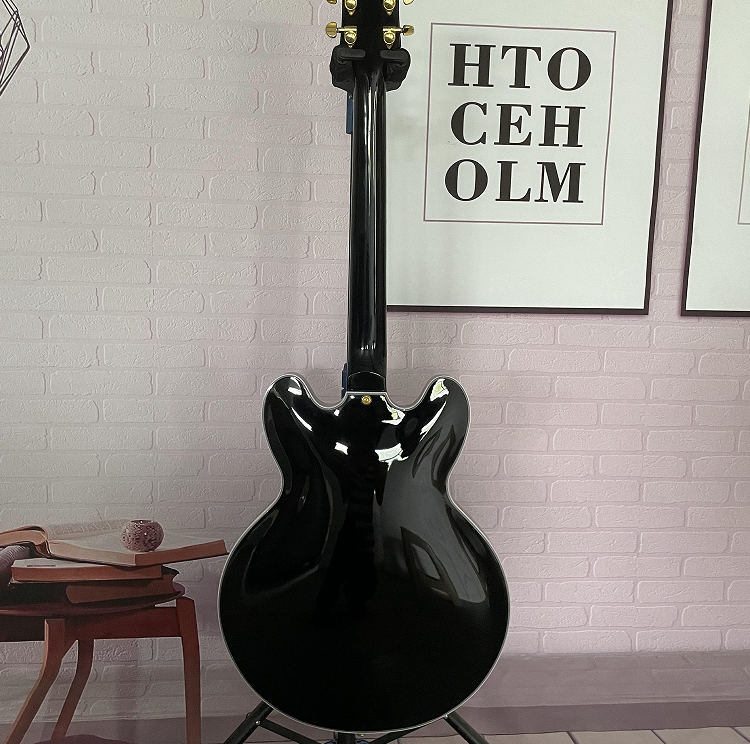 Electric Guitar Antiqued Black Semi Hollow Bone Nut Mahogany Body