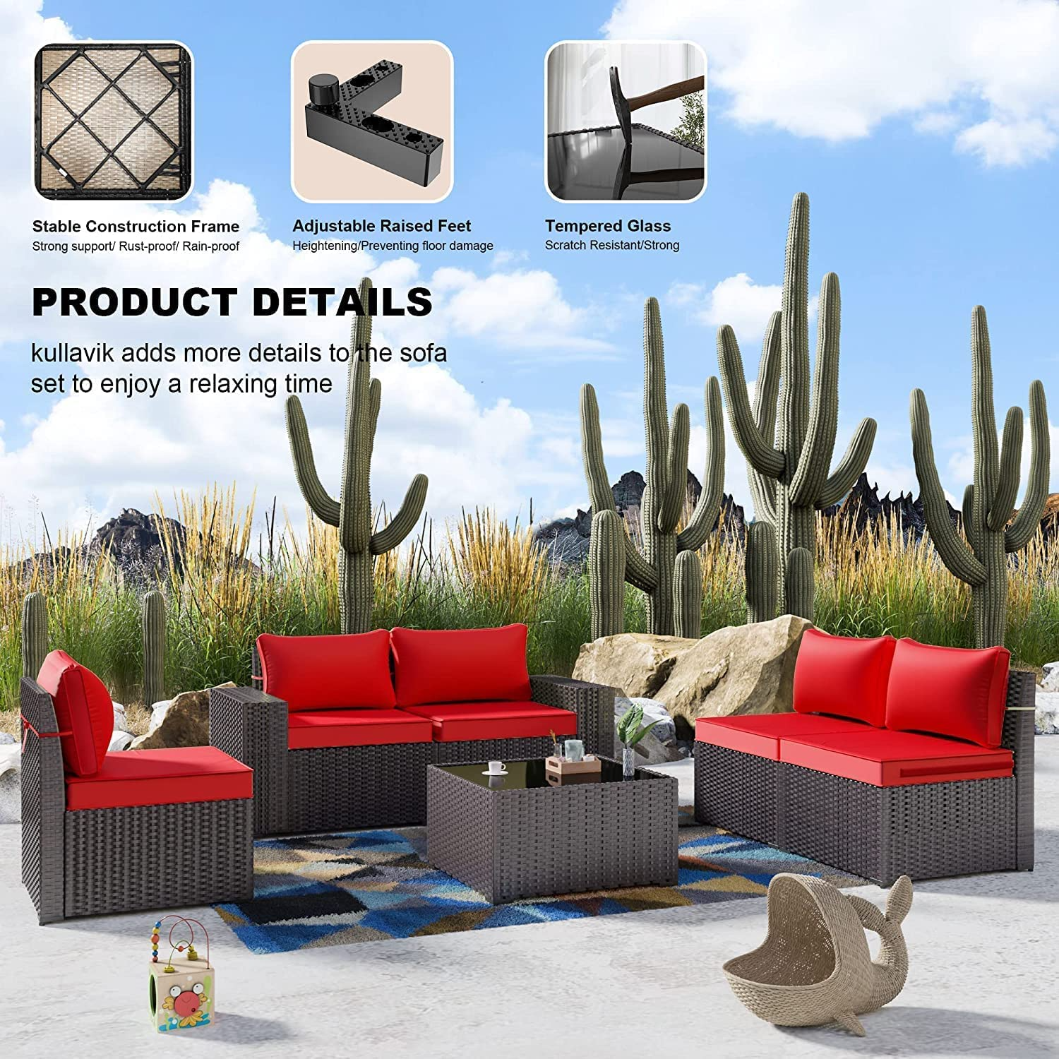 Sectional Rattan Sofa Set Brown PE Wicker Patio Conversation Set