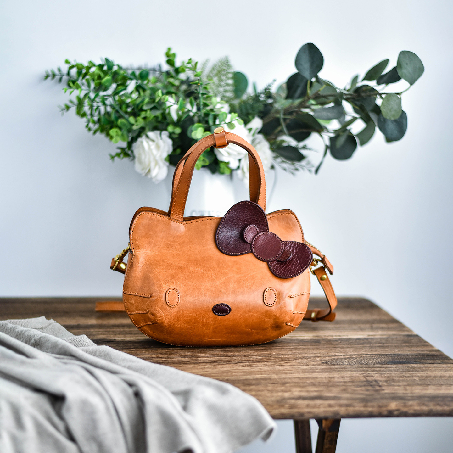 Handcrafted Kitty Leather Satchel