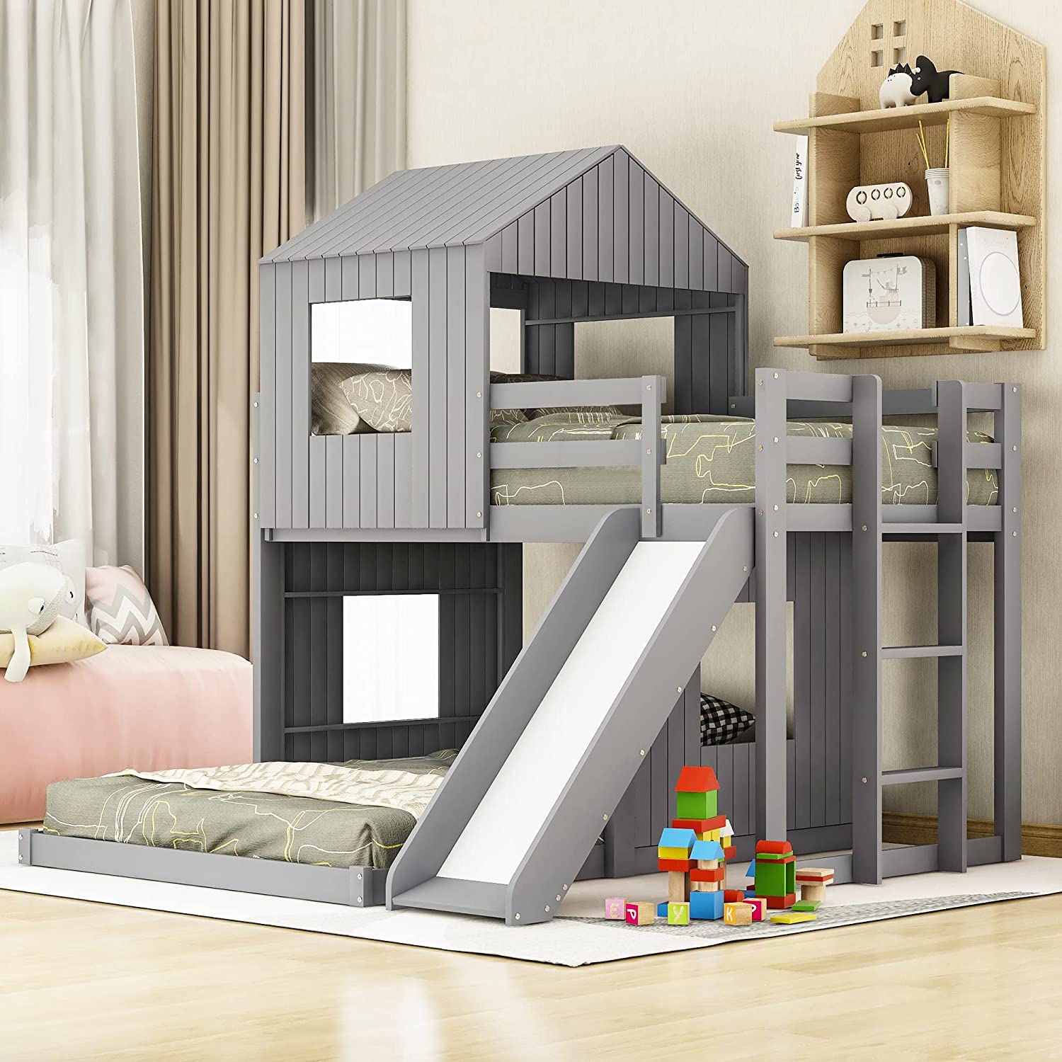 House Bed Bunk Beds with Slide