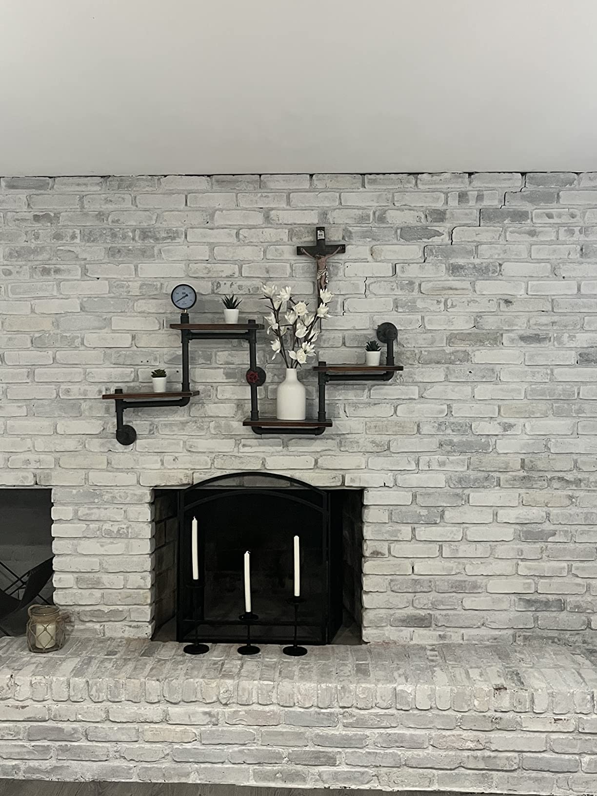 Industrial Modern Wood Ladder Pipe Wall Shelf 4 Layer Pipe