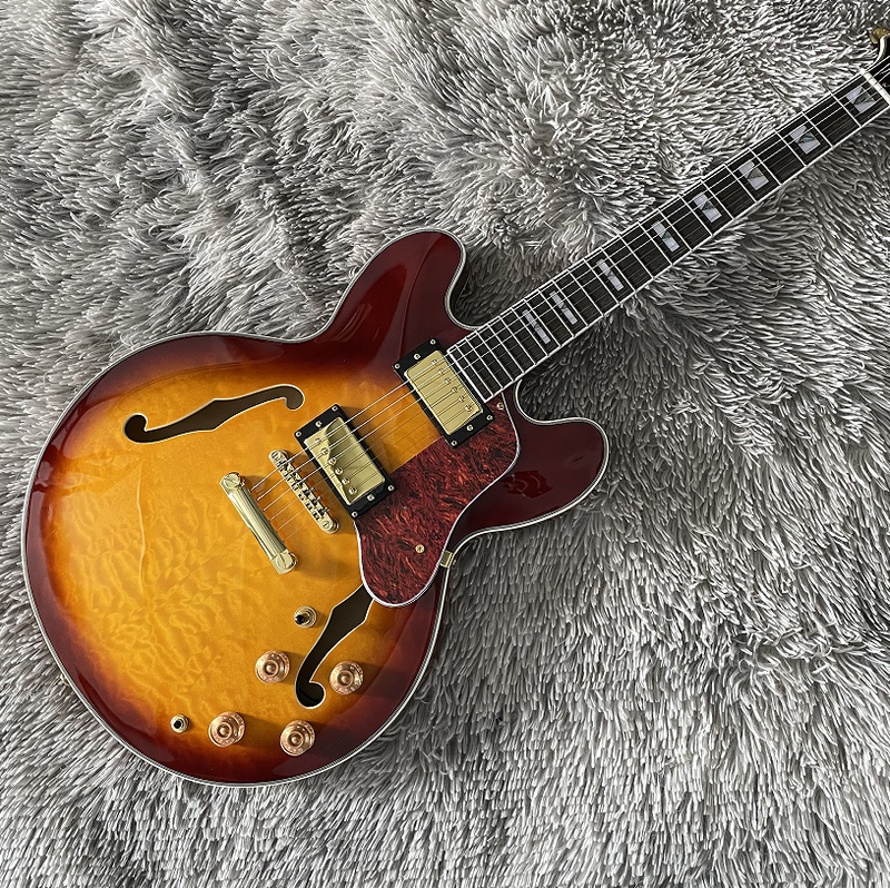 Custom ES339 Electric Guitar Sunburst Quilted Maple Top Mahogany Body HH Pickup