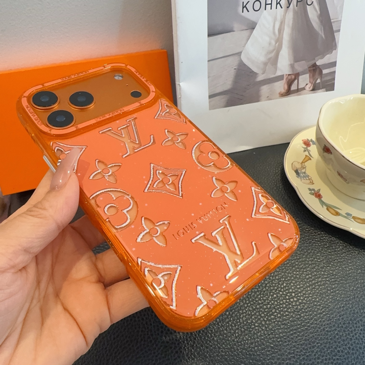 Louis Vuitton Transparent Glitter Monogram Electroplated Luxury Shockproof Phone Case