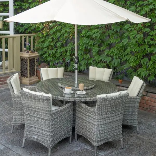 Outdoor Wicker 135cm Round Table 6 Seats (Light Gray)