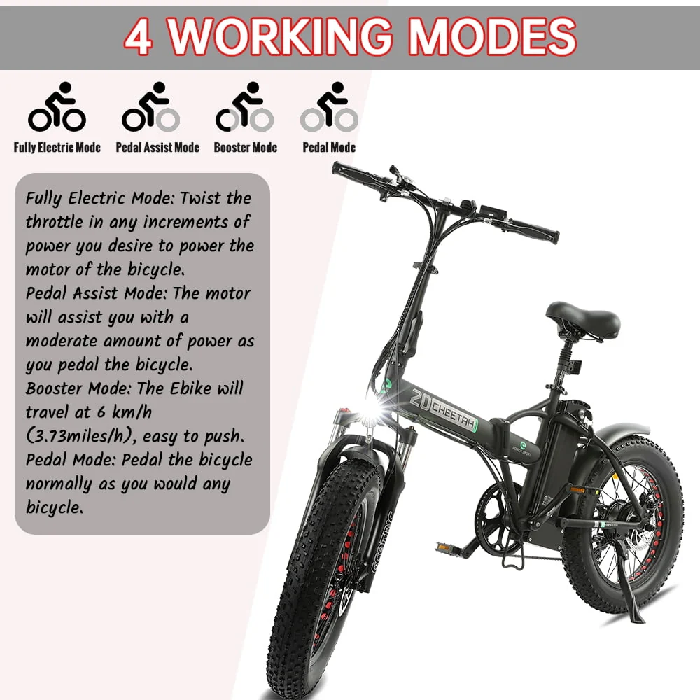 ECOTRIC 20in Folding Fat Tire Electric Bike, 500W, 48V, Black