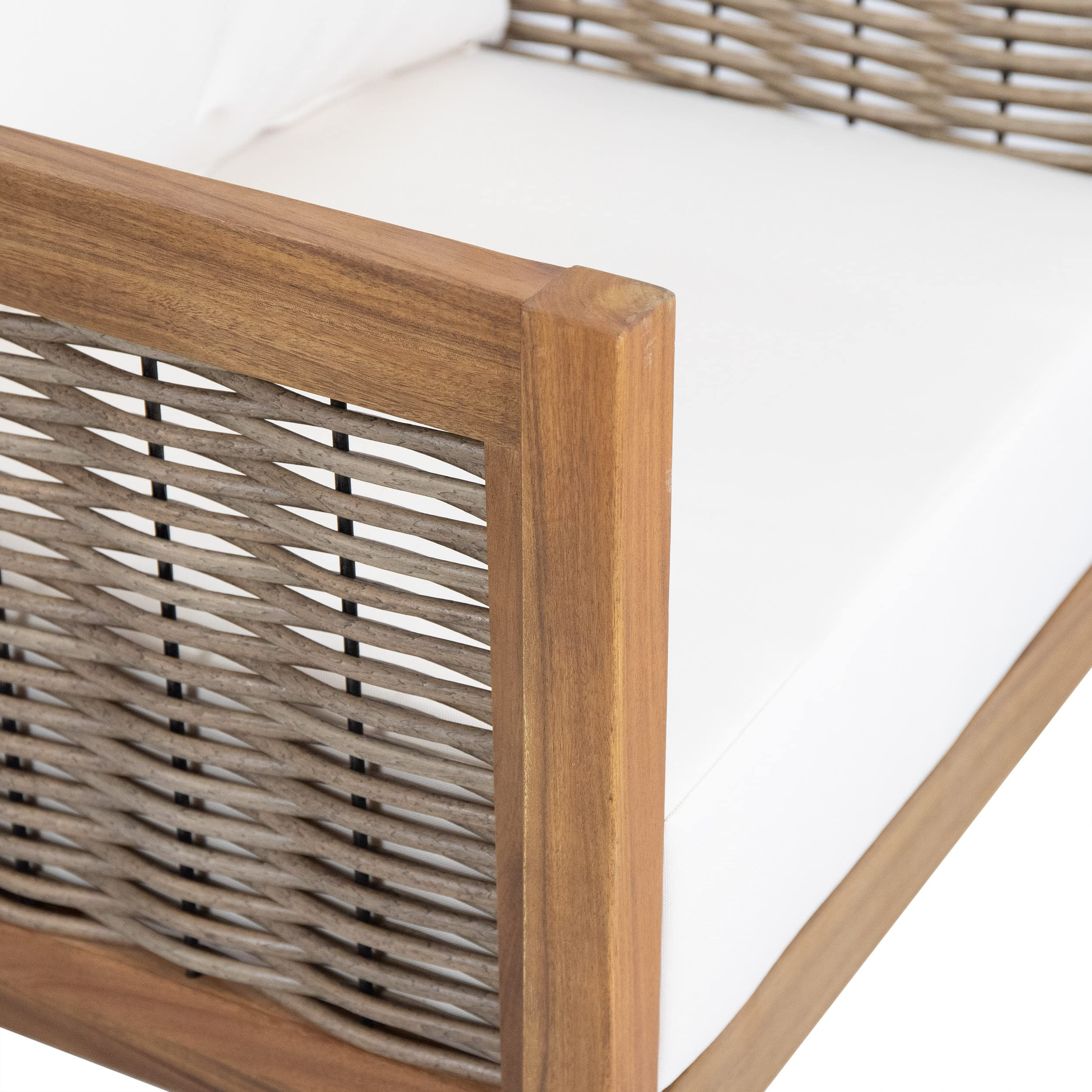 Burchett 4 Pcs Chat Set - Acacia Wood and Wicker