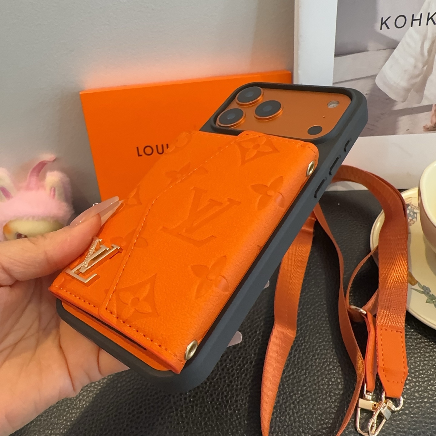 Louis Vuitton Embossed Monogram Card Holder Crossbody Strap Luxury Phone Case