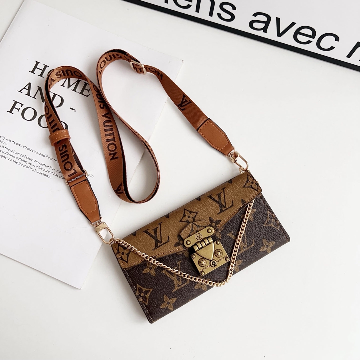 LV & Gucci Monogram Flip Phone Wallet Mini Crossbody Shoulder Bag With Card Slots