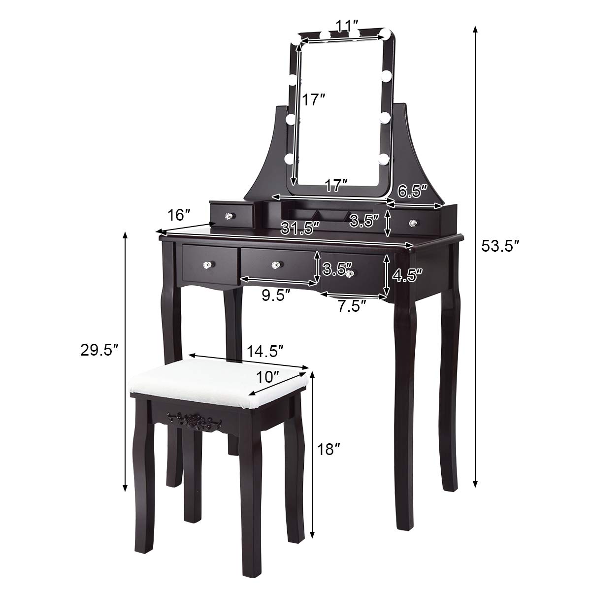Vanity Set with Lighted Mirror