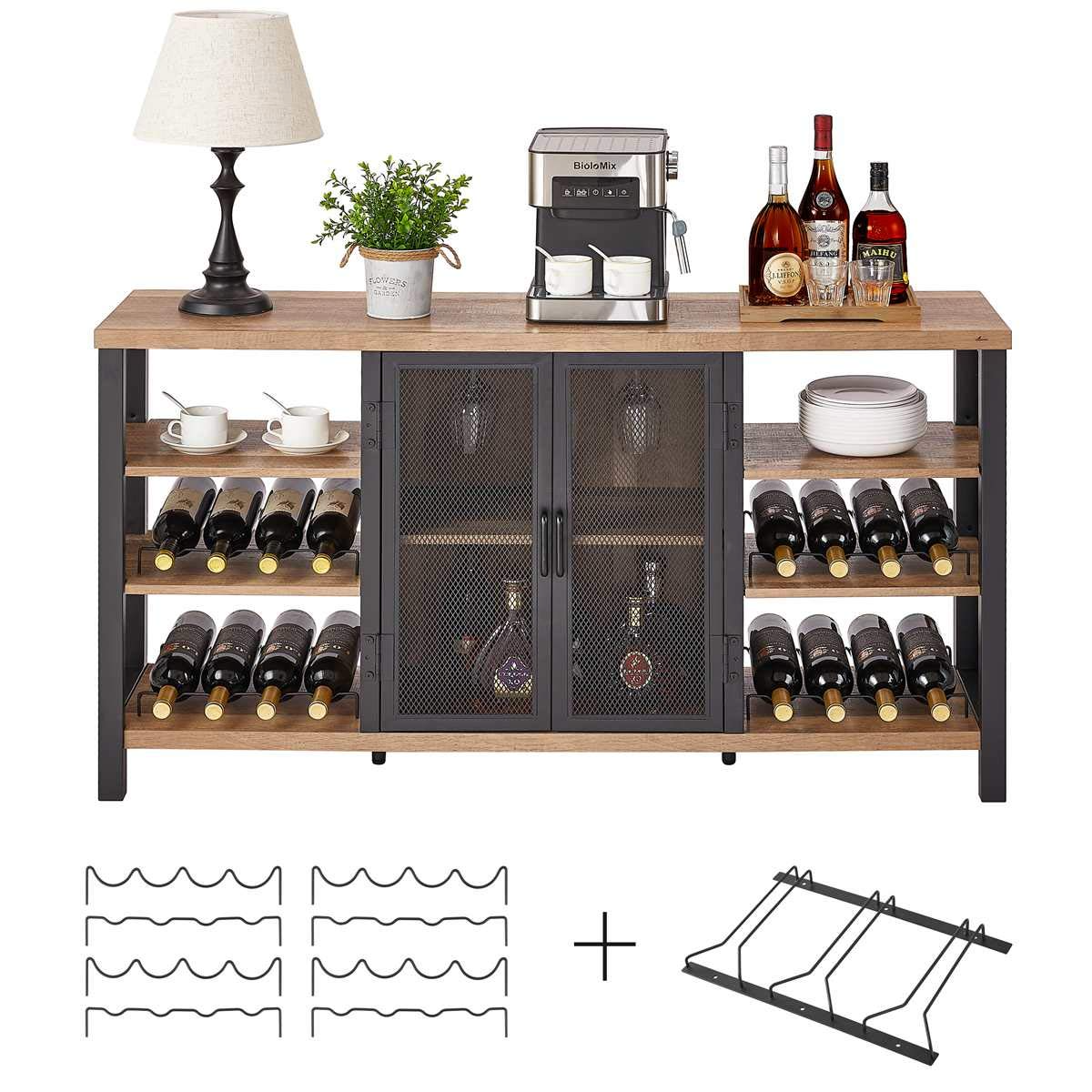 Industrial Wine Bar Cabinet for Liquor & Glasses