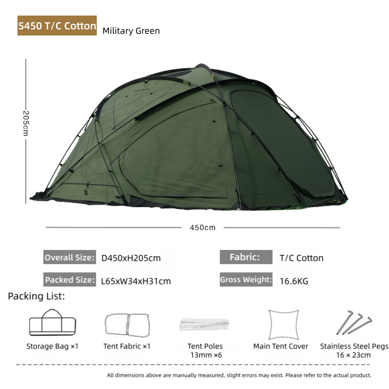 BLACK DRAGON S450 Cotton Canvas Tent Spherical Dome, Large Space, Windproof and Rainproof