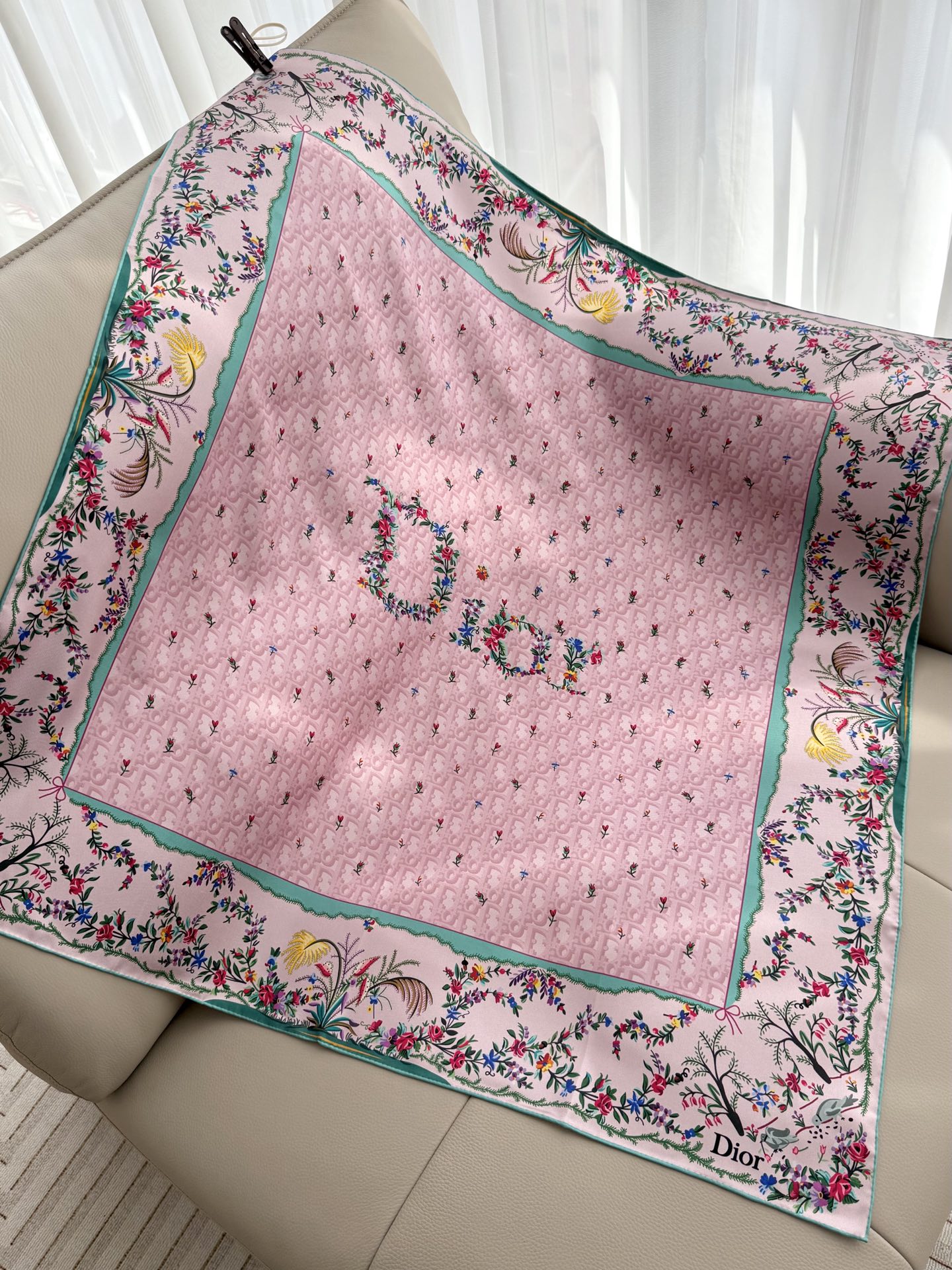 Dior Floral Border Scarf Pink and Grey product images