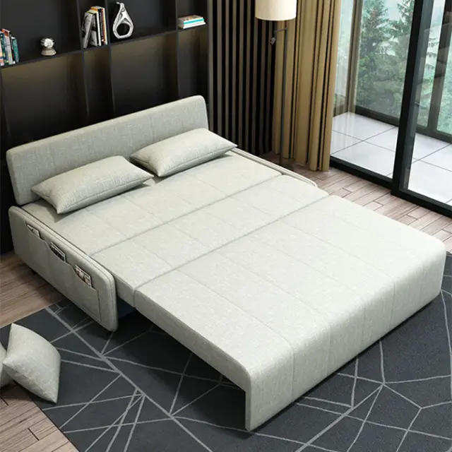 Nordic Convertible Sofa Bed Cotton Linen Upholstery