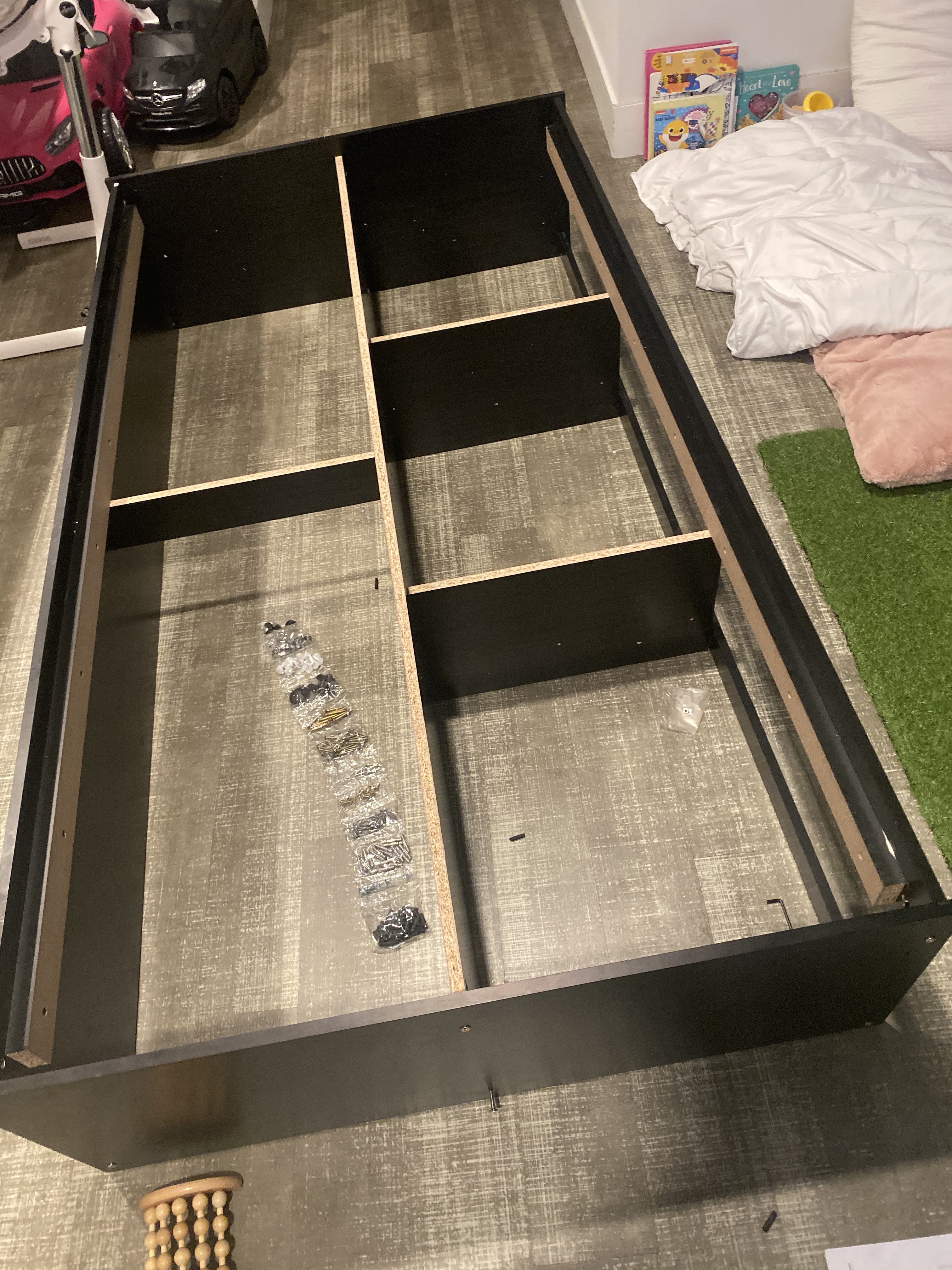 Hodedah Twin-Size Captain Bed with 3-Drawers and Headboard in