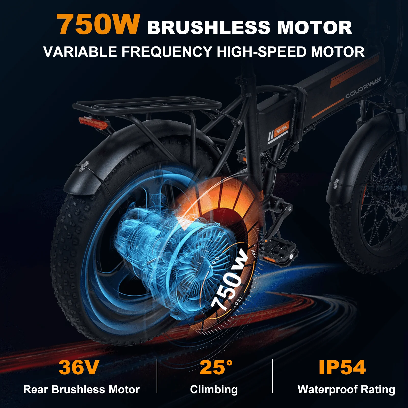 COLORWAY 20in Fat Tire Electric Bike, 750W, 36V 12Ah