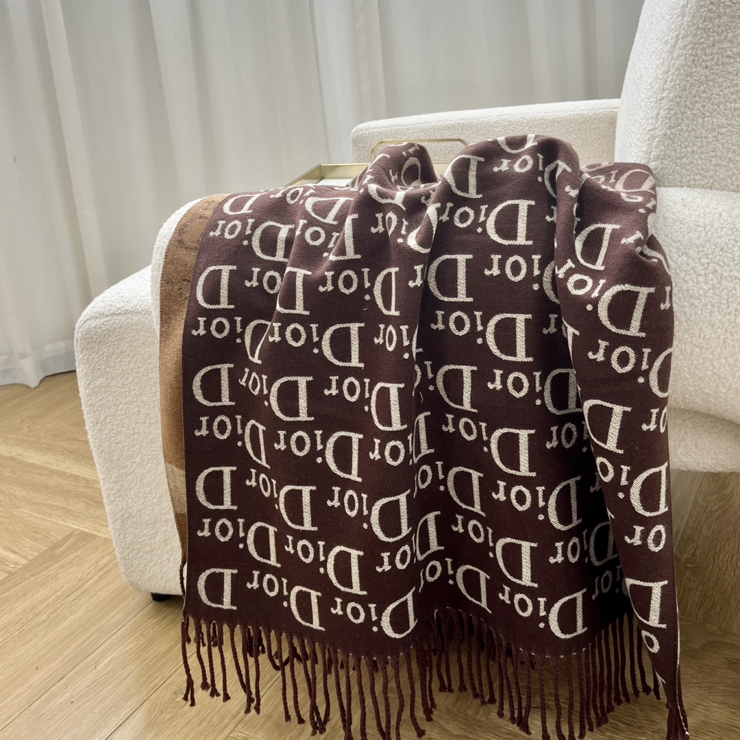 Dior Logo Jacquard Shawl Burgundy and Beige product images